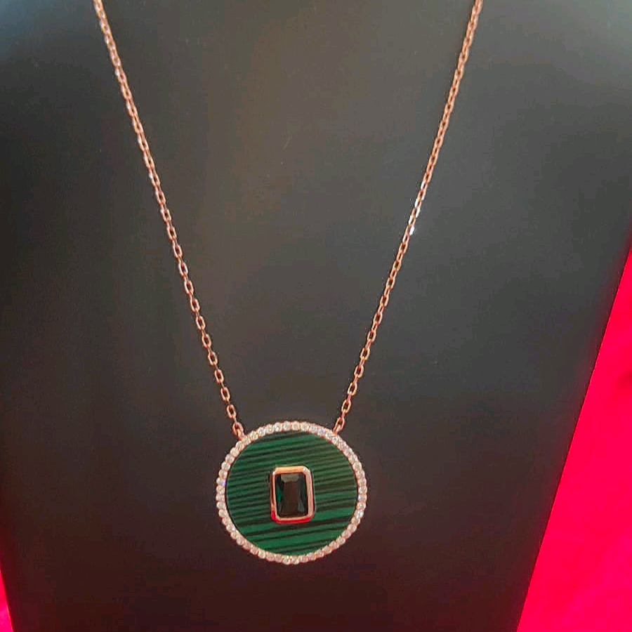 Malachite & CZ Halo Nacklace 